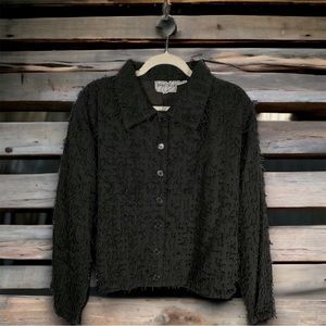 SILVER STREAM vintage shag jacket 100% cotton black *UNIQUE FIND* XL women's